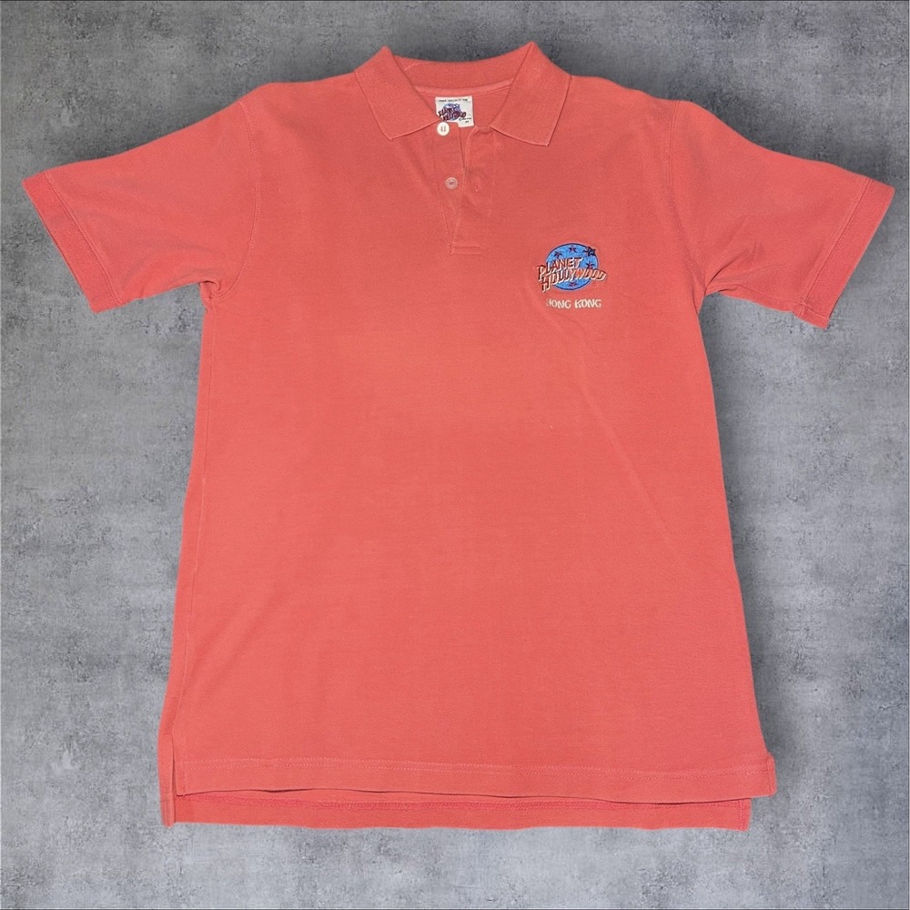 VIntage Planet Hollywood Hong Kong Beach Polo Sz M Salmon Color Shirt Logo 1991 - Picture 1 of 3